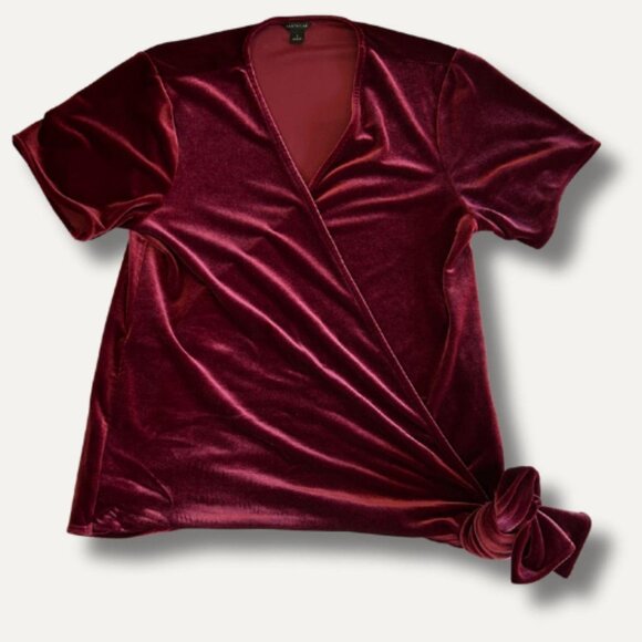 🍷 Burgundy Velvet Wrap Top – Anne Taylor size S/P - Picture 2 of 4
